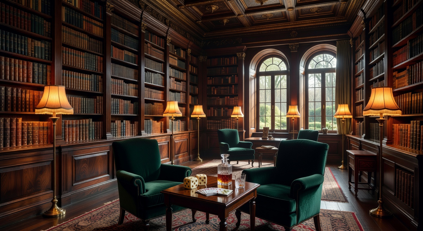 Classic elegant library interior with tall bookshelves